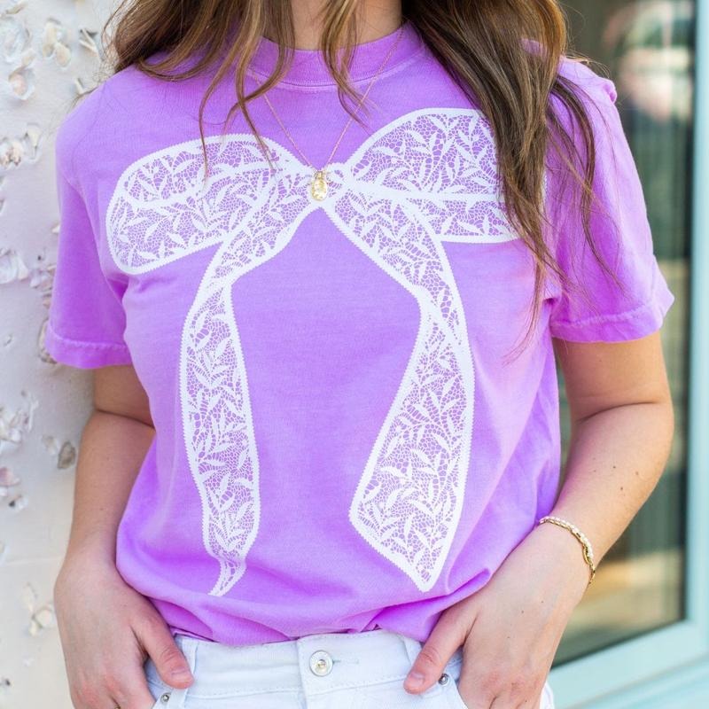 Bow 'Lace It Up' T-Shirt, Preppy Spring Comfort Colors Tee Hoodie, Sweatshirt | GrindPrints.com