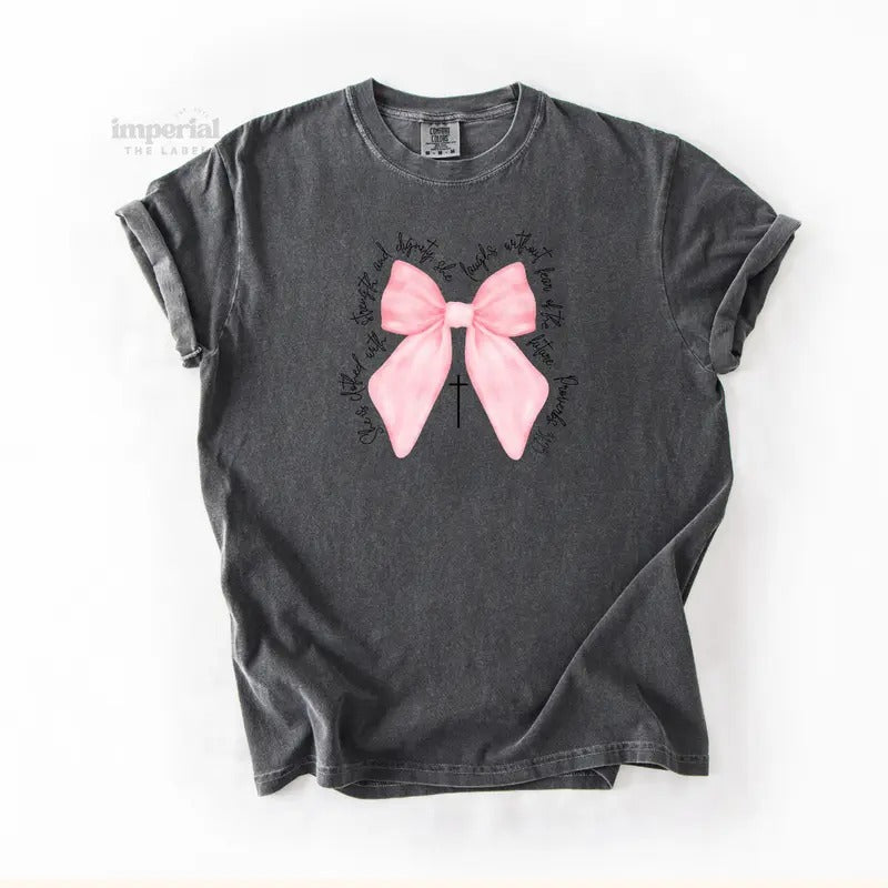 Bow Verse Light Pink Comfort Colors T-Shirt, Vintage Graphic Tee, Garment-Dyed Cotton, Unisex Relaxed Fit, Casual...