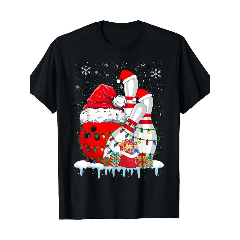 Bowling Christmas Bowling Santa Hat Christmas Lights 220g 100% Cotton T-Shirt made in usastyle{n002}2 Hoodie, Sweatshirt