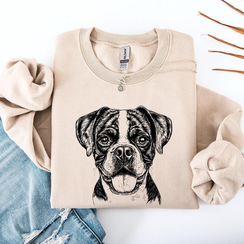 Boxer, Dog Lover Apparel, Pet, Dog Breed, Cute Sweatshirt, Crew Neck, Women's, Crewneck T-Shirts, Hoodie | GrindPrints.com