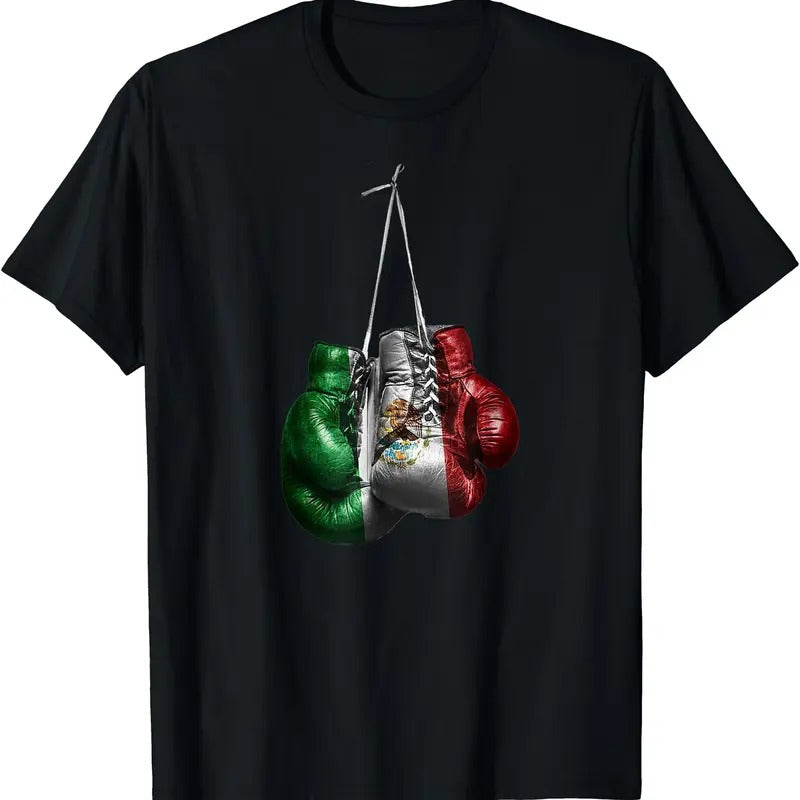 Boxing Gloves Shirt Mexico Vintage Flag Cotton Short Sleeve Size S 5XL T-Shirts, Hoodie, Sweatshirt