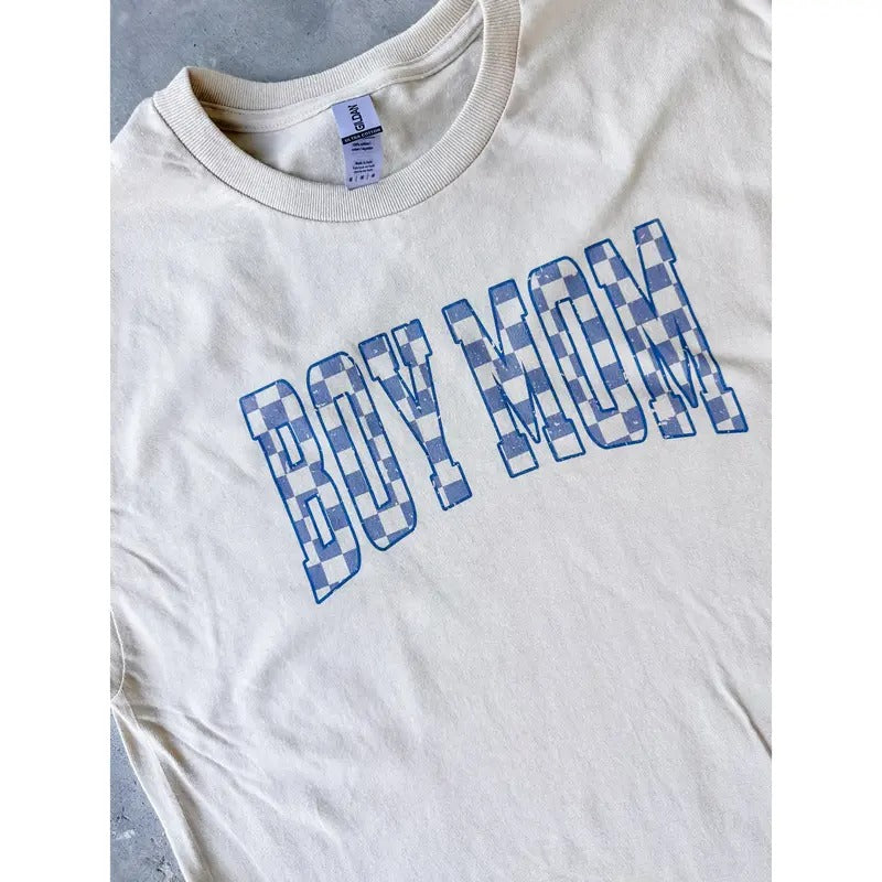 Boy Mom Checkered Graphic Top T-Shirts, Hoodie, Sweatshirt | GrindPrints.com