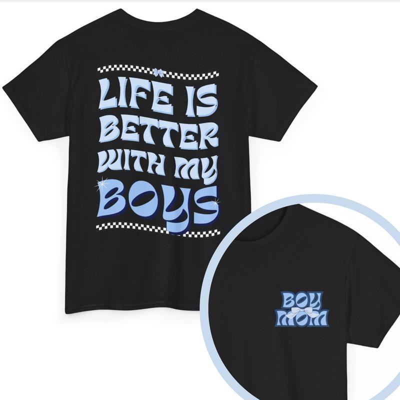 Boy Mom Crewneck Tee, Two Sided Tee - 3 Color Options, Boy Mama Graphictees, Summer Round Neck Womenswear T-Shirt mama...