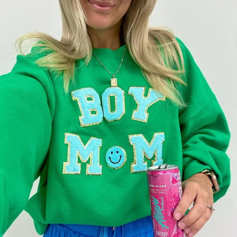 Boy Mom Letter Patch Sweatshirt T-Shirts, Hoodie | GrindPrints.com