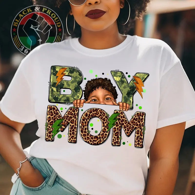 Boy Mom Shirt, Melanin Mom T-shirt, Leopard Black Mama Tees, African American Woman Black Love Tee, Black Girl Magic...
