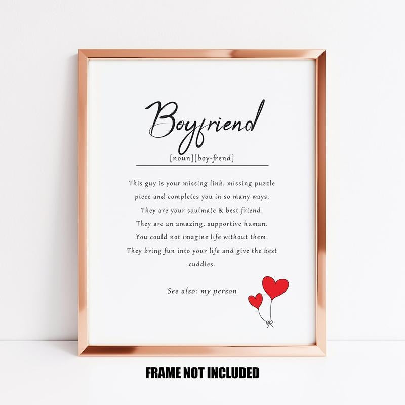 Boyfriend Definition Art Print, Anniversary Gift For Boyfriend, Valentines Gift For Boyfriend Poster Prints No Frame,...
