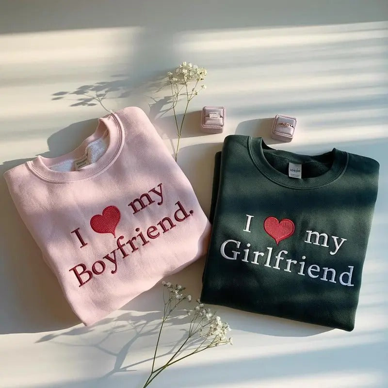Embroidered I Love Custom I Heart My Girlfriend Boyfriend Shirt Shirt Valentine Boyfriend Shirt T-Shirts, Hoodie, Sweatshirt