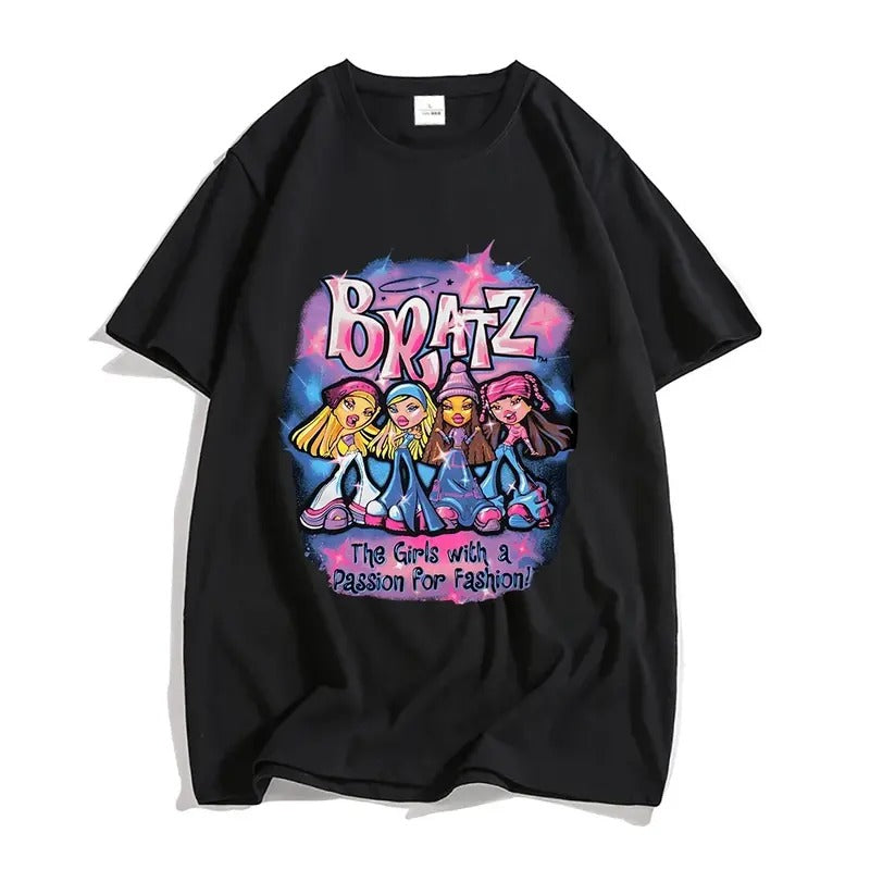 Bratz Y2k T-Shirt, Vintage Graphic Cartoon Tee, Men's Cotton Casual Short Sleeve, Retro Summer Women Shirt, Cartoon...