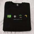 Brazil Embroidered Sweatshirt, Black, Crewneck, Flag, Soccer, Beach, Palm Tree, Toucan, Portuguese, Futebol, Latin,...