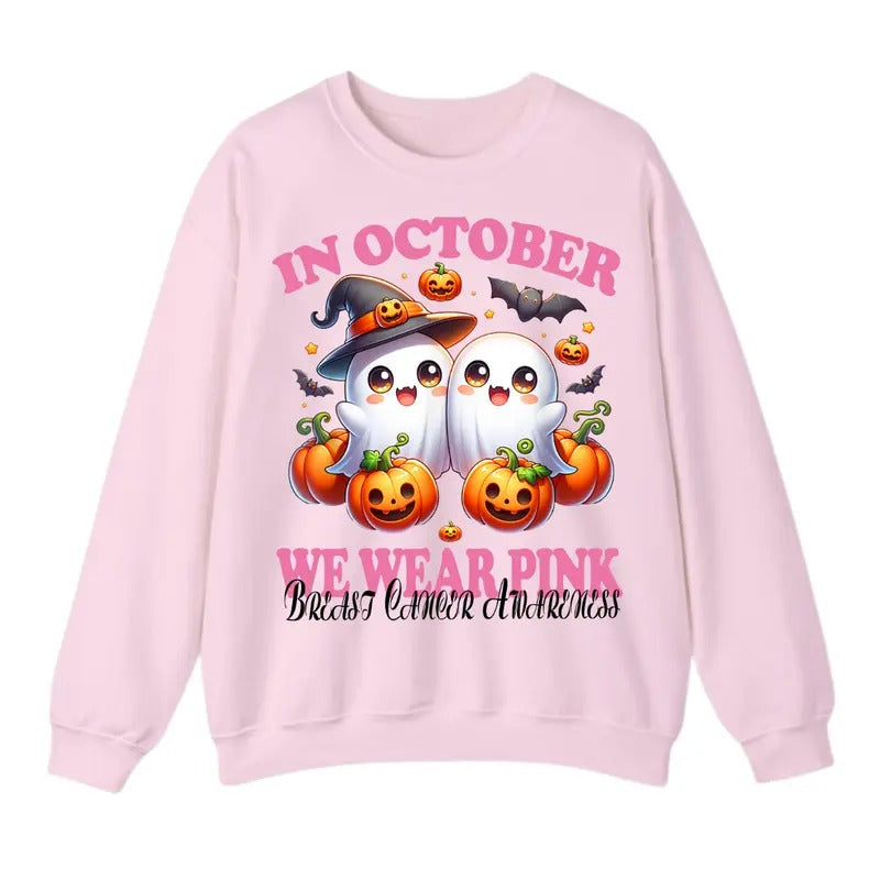 Breast Cancer Shirts Women Halloween In October We Wear Pink Ghost Sweatshirt, For Women,Trendy Sweatshirt Hoodie