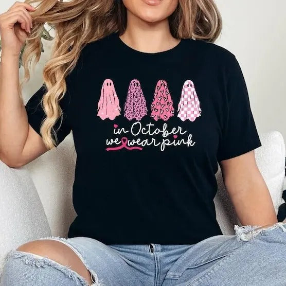 Breast Cancer Support Squad Shirt, Breast Cancer Shirt, In October We Wear Pink Ghosts, Breast Cancer Awareness Gift...