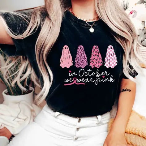 Breast Cancer Support Squad Shirt, In October We Wear Pink Ghosts, Breast Cancer Awareness Gift For Survivor Friends &...