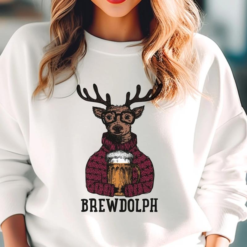 Brewdolph Beer Sweatshirt, Funny Christmas Sweater, Men Christmas Hoodie, Christmas Beer Sweatshirt, Cotton Long Sleeve...