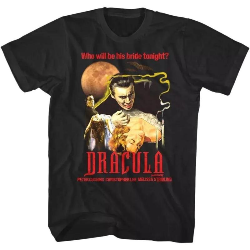 Bride of Dracula Vampire Hammer Horror Who Will Be His Bride Tonight Shirts, Cotton Unisex T-shirt, Crew Neck, Size S-...