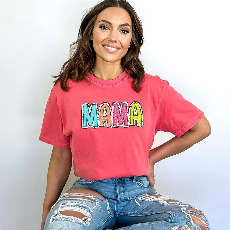 Bright Doodle Mother's Day Comfort Color Tshirts, Dalmatian Dots, Cotton, Mama, Nana, Gigi, Abuela, Grandma, Mommy, Tia,...