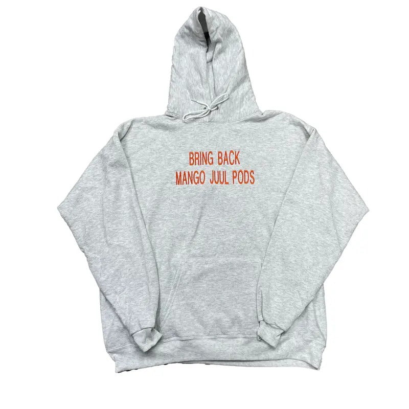 Bring Back Mango Juul Pods Custom Embroidered Ash Gray Hoodie with Orange Lettering T-Shirts, Sweatshirt | GrindPrints.com