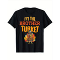 Brother Turkey Thanksgiving Cotton T-Shirt, Geometric Pattern, Casual Sports Tee with Round Neck, Stretch Fabric, Unisex...