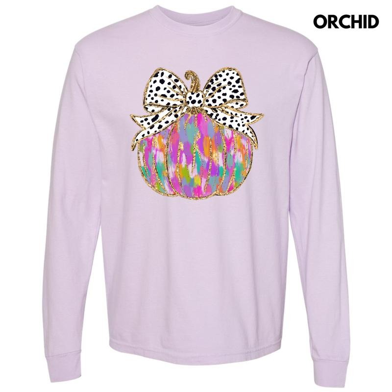 Brushstroke Colorful Pumpkin Long Sleeve Comfort Colors T-Shirt 'NLB' Hoodie, Sweatshirt | GrindPrints.com