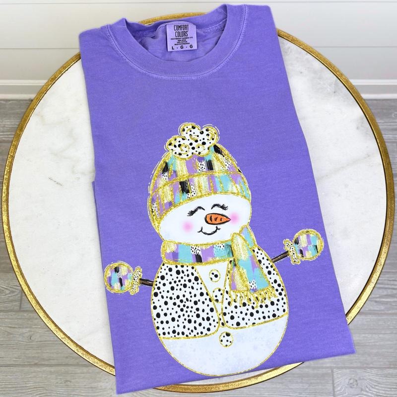 Brushstroke Snowman Purple Comfort Colors T-Shirt Hoodie, Sweatshirt | GrindPrints.com