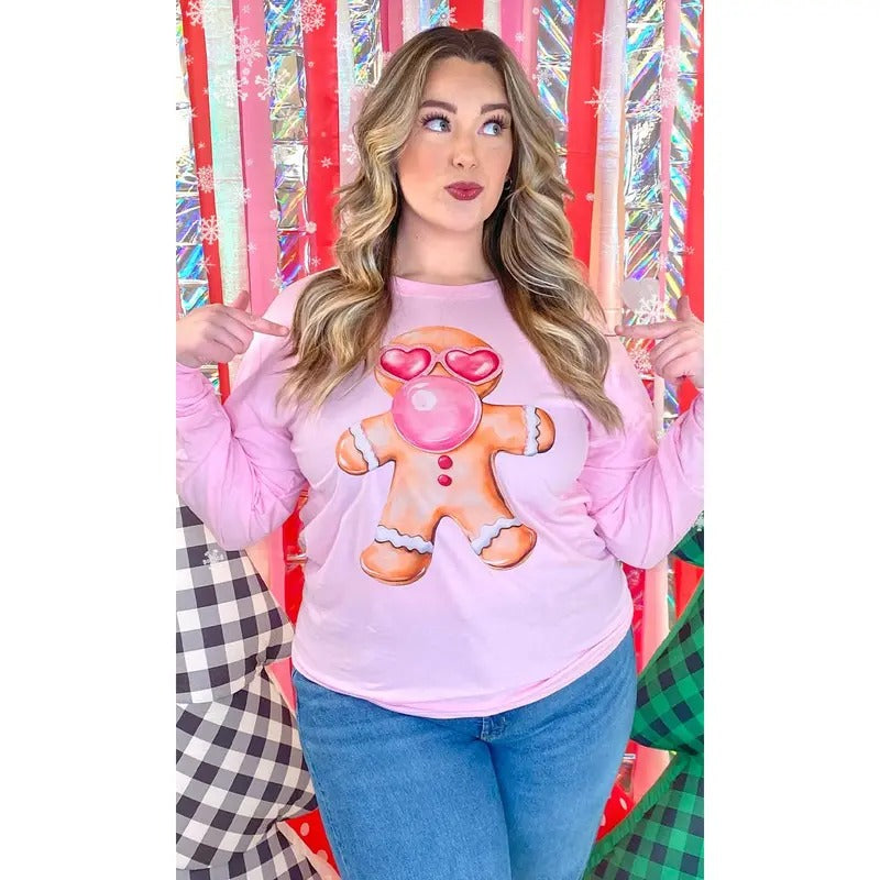 Bubble Gum Gingerbread Christmas Graphic Long Sleeve T-Shirt Hoodie, Sweatshirt | GrindPrints.com