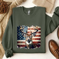 Buck With Flag Sweater, Deer Hunting USA Flag Shirt, Patriotic Deer Hunting T-Shirts, Hunting Gift Hoodie, Sweatshirt