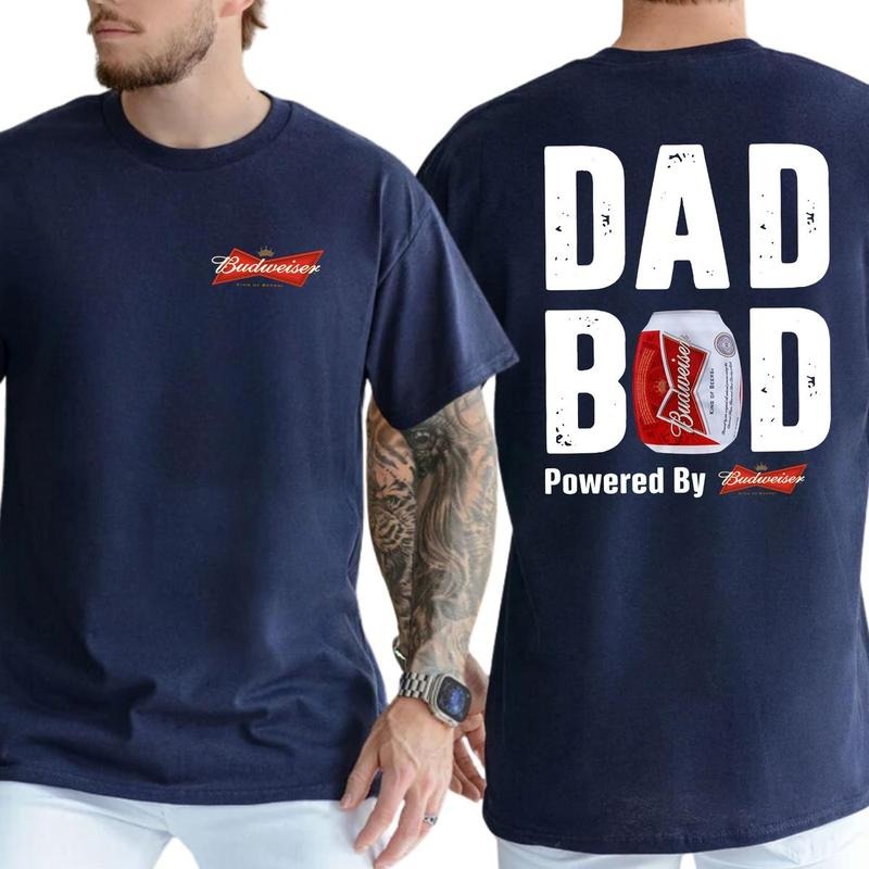 Budweiser Dad Bod Powered By Budweiser Tshirt 2-Sided, Funny Beer Drink Shirt for Men, Drinking Tee for Daddy, Casual...
