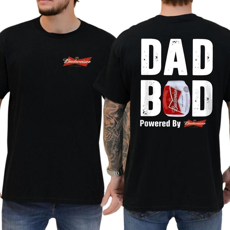 Budweiser Dad Bod Powered by Budweiser T-Shirt - Unisex Relaxed Fit Beer Graphic Tee for Men - Ideal Father's Day Gift