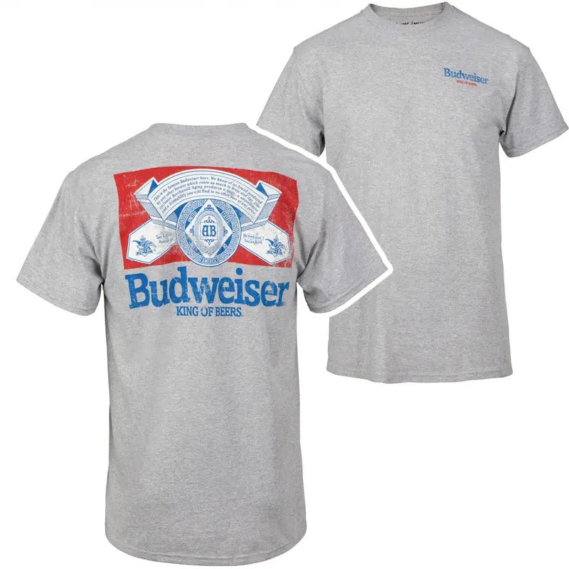 Budweiser Distressed Logo Front and Back Print T-Shirt Hoodie, Sweatshirt | GrindPrints.com