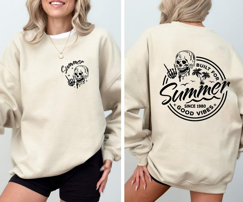 Built For Summer Since 1980 Skeleton Sweatshirt, Retro Funny Summer Shirt, Summer Vibes, Trendy Skull Lover Summer Shirt,...
