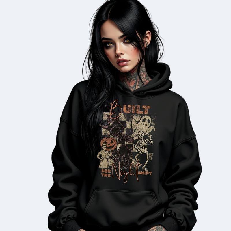 Built for the Night Shift Halloween Tendy T-Shirts Crewneck Sweatshirt or Hoodie Grunge Aesthetic Pullover Retro Vibes...