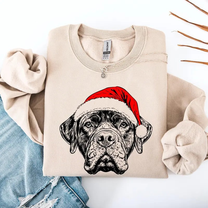 Bull Mastiff, Santa, Dog, Christmas, Dog Lover, Pet Sweatshirt, Crew Neck, Women's, Crewneck T-Shirts, Hoodie