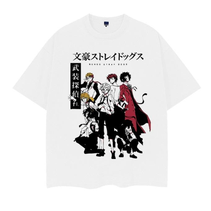 Bungou Stray Dogs "Armed Detective Agency" Vintage Oversized Tee Anime T-shirt 100% Cotton Original Design Men's Top...
