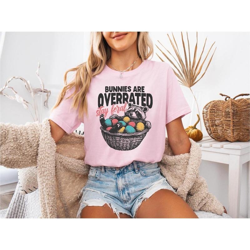 Bunnies Are Overrated Stay Feral Shirt, Funny Easter Raccoon T-Shirt Graphic, Feral Easter sweatshirt, hoodie Women...