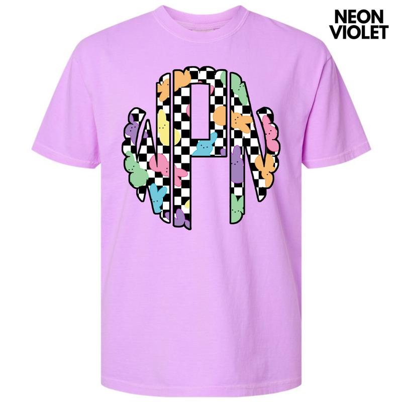 Bunny Checkered Monogram Comfort Colors T-Shirt 'NLB' Hoodie, Sweatshirt | GrindPrints.com