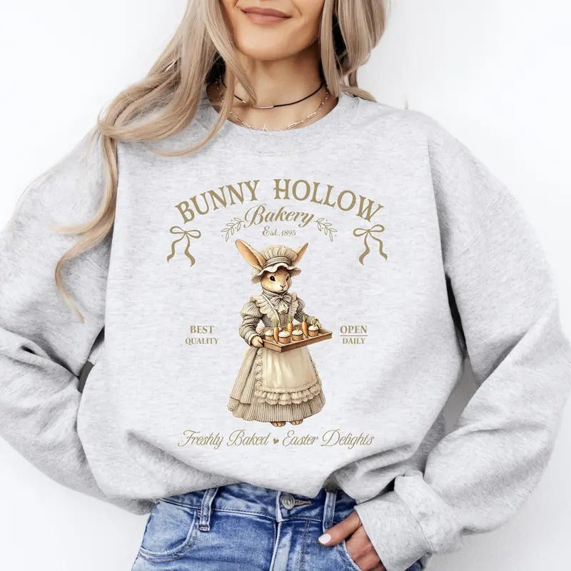 Bunny Hollow Bakery, Adorable, Easter, Bunny, Jesus, Rabbit, Holiday Sweatshirt, Crew Neck, Women's, Crewneck T-Shirts,...