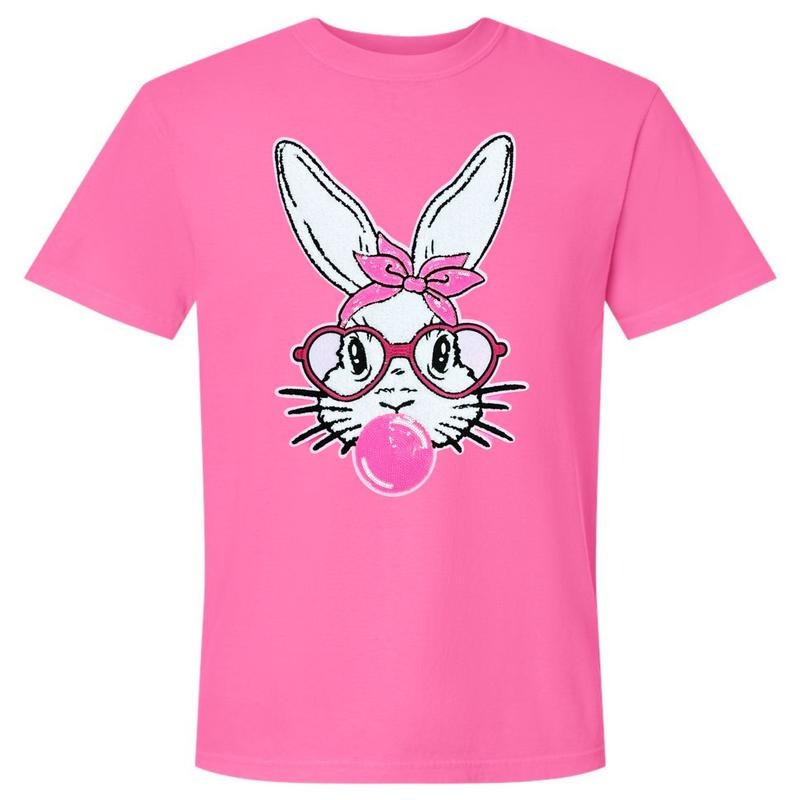 Bunny With Glasses Patch Comfort Colors T-Shirt Hoodie, Sweatshirt | GrindPrints.com