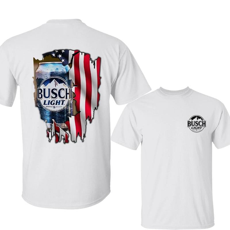 Busch Light American Flag T-Shirt, Custom Scenic Logo, Cotton Unisex, Full Color & Sizes Hoodie, Sweatshirt | GrindPrints.com