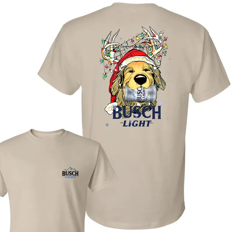 Busch Light Christmas Golden Dog 2 Sided T-shirt Sweatshirt Hoodie, Busch Light Christmas Gift Outdoors Funny Beer Shirt,...