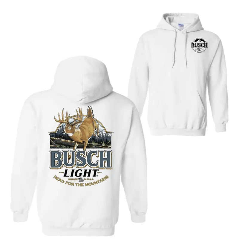 Busch Light Deer Label Hoodie T-Shirt, 2-Sided Vintage Beer Graphic Pullover, Thermal Long Sleeve Top for Hunting &...