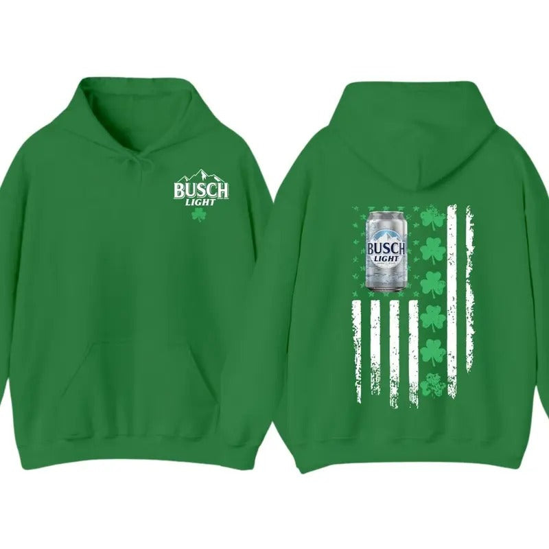 Busch Light Flag With Shamrocks For St. Patrick's Day T-Shirt Hoodie, Unisex Hoodie Sweatshirt | GrindPrints.com