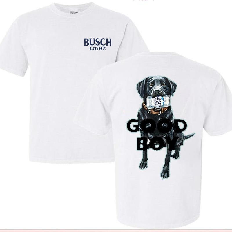 Busch Light Good Boy Shirt, Funny Busch Light with Black Dog Graphics Unisex Cotton T-shirt, Gift for Dad Mom menswear...