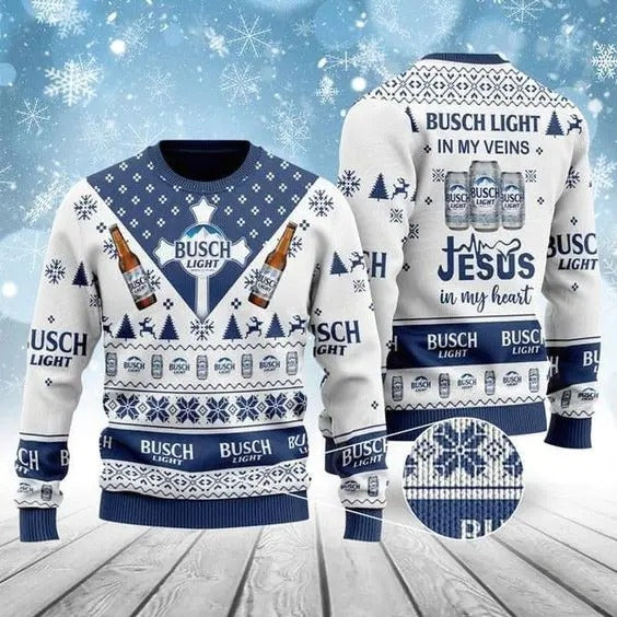 Busch Light In My Veins Jesus In My Heart Ugly Sweater | Busch Sweater T-Shirts, Hoodie, Sweatshirt | GrindPrints.com