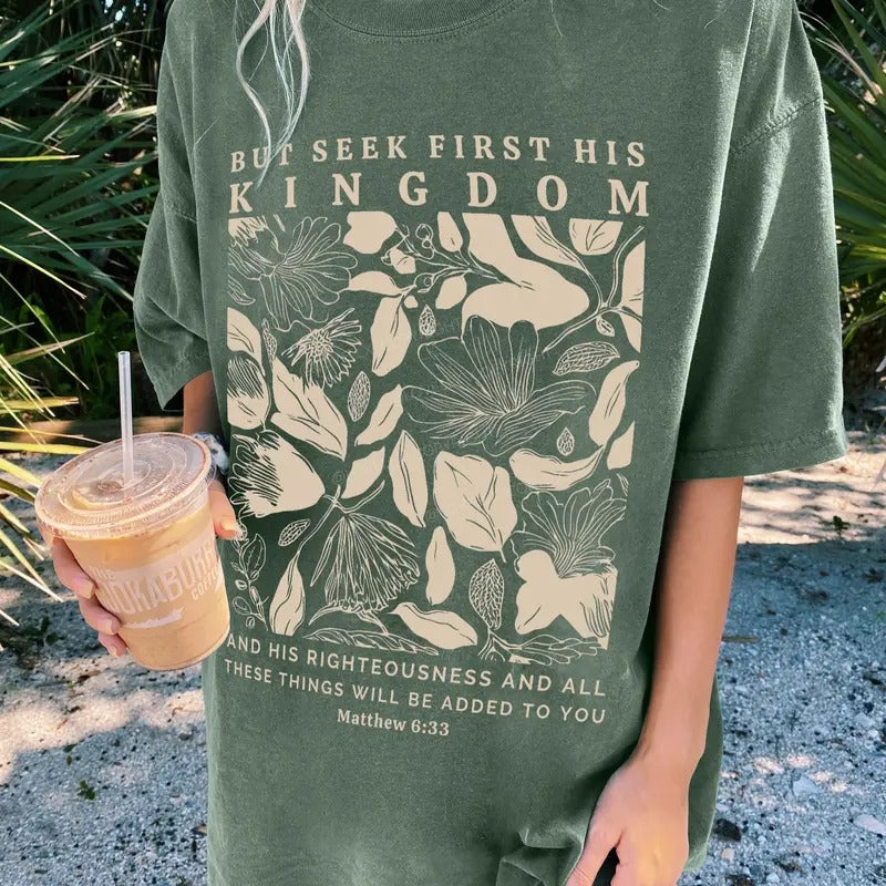 But Seek First His Kingdom Unisex Washed T-Shirt, Christian Jesus  t shirts, Vintage 90s Graphic Tee Gift Cotton Top...