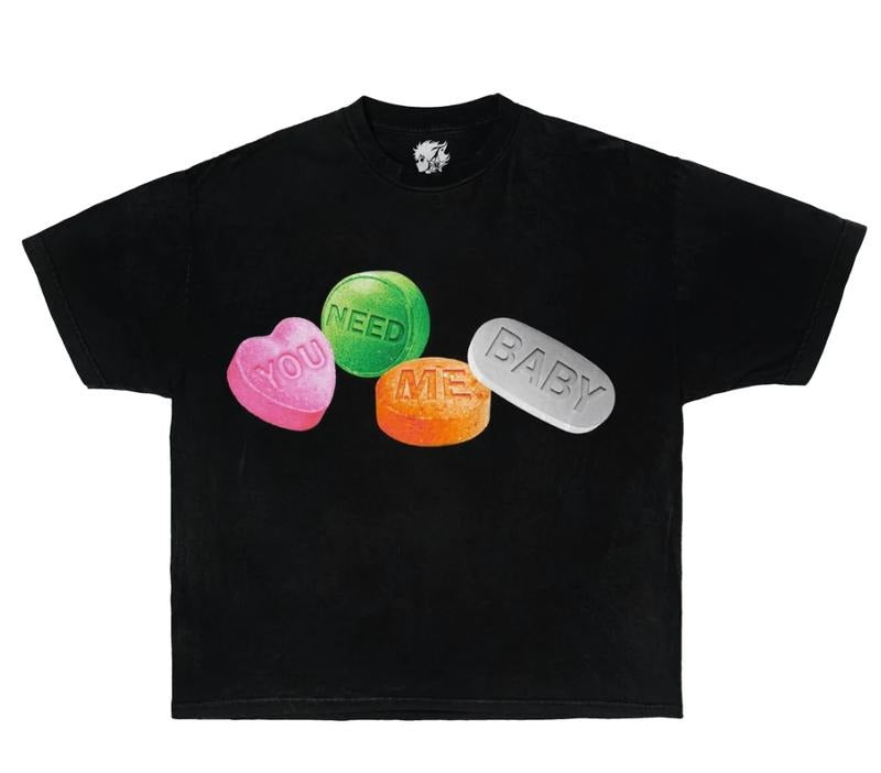 CANDY TEE Garment Dyed Boxy Ultra Cotton Streetwear Shirt Y2K Fashion Grillz Pills Hoodie, Sweatshirt | GrindPrints.com
