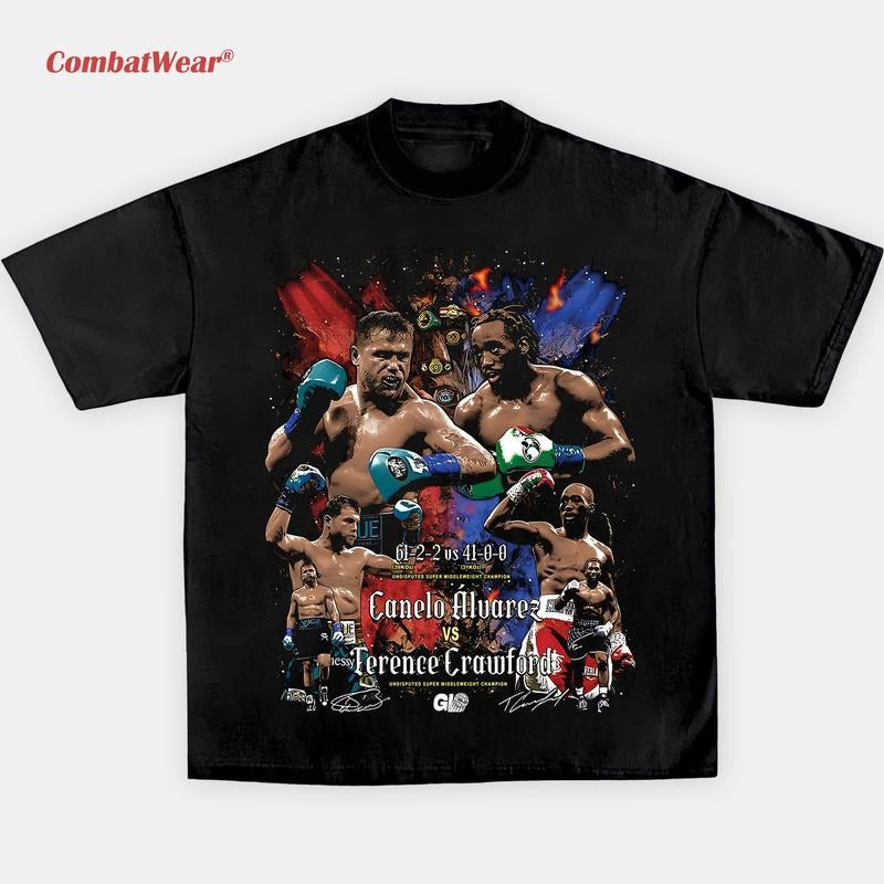 CANELO VS CRAWFORD TEE, Retro Fight Night Graphic Shirt, Vintage Boxing Tee, Streetwear Boxing Graphic T-Shirt Gift for...