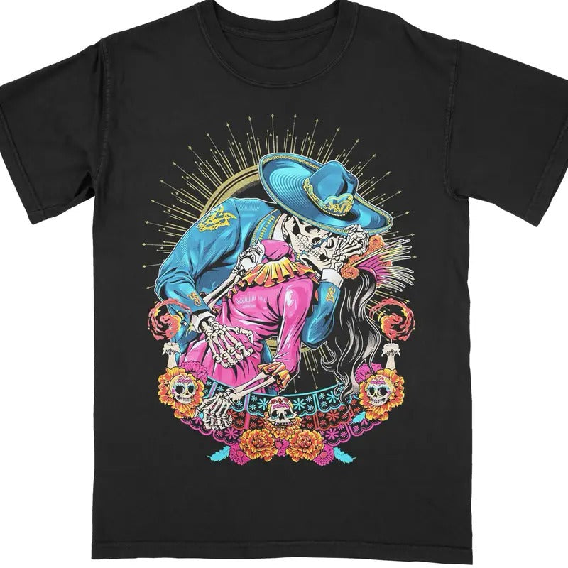 CHARRO & CATRINA DIA DE LOS MUERTOS T SHIRT Crewneck Cotton Tshirt Hoodie, Sweatshirt | GrindPrints.com