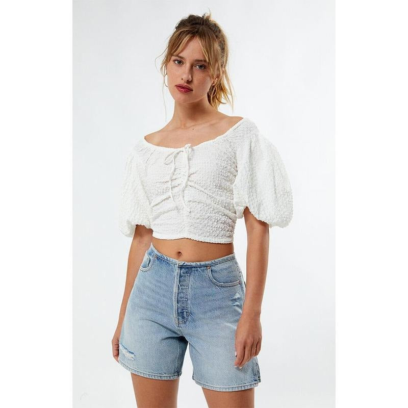 CIRCUS NY Women's Baeley Gardenia Ruched Top T-Shirts, Hoodie, Sweatshirt | GrindPrints.com
