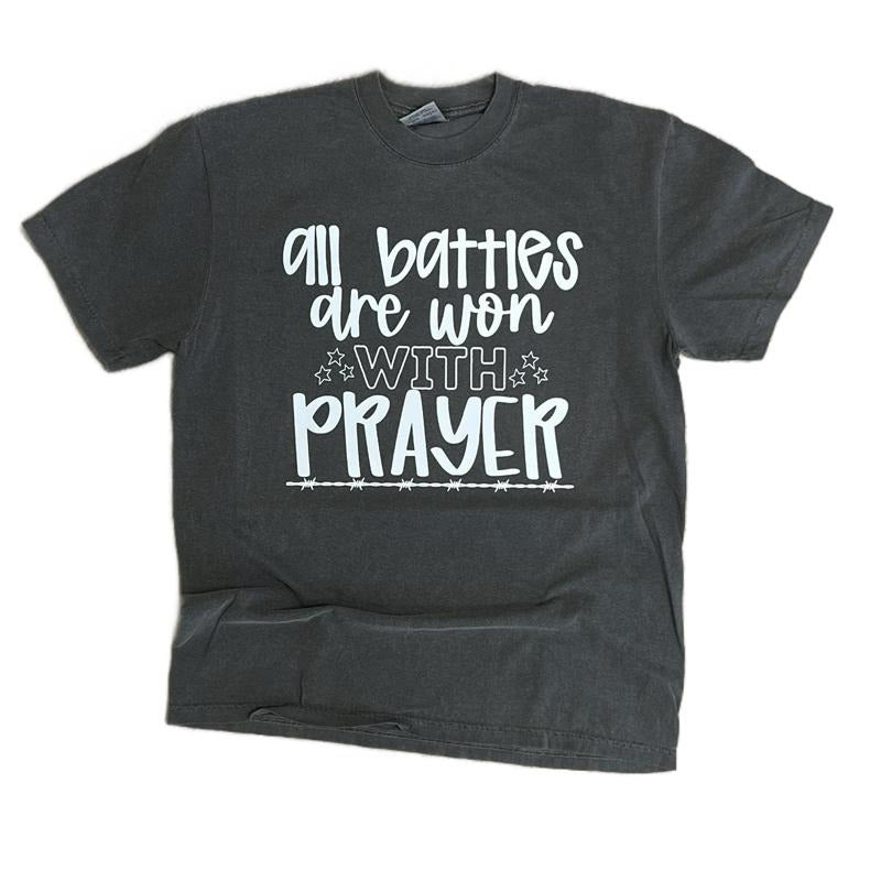 COMFORT COLORS - All Battles Are Won With Prayer on Pepper - Christian TShirt Hoodie, Sweatshirt | GrindPrints.com
