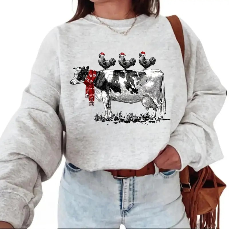 COW Chicken Xmas Funny 2024 2025 Cotton Womenswear Day T-Shirts, Hoodie, Sweatshirt
