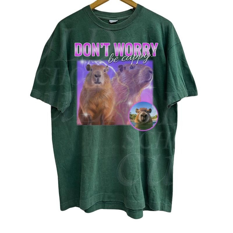 Cabybara Vintage 90s Bootleg Style Graphic T-Shirt, Retro Be Cappy Shirt, Adult Unisex Relaxed Graphic Shirt, Distressed...